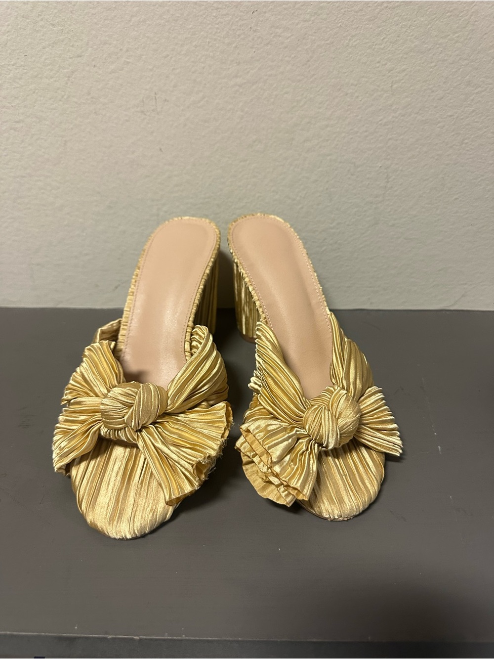 Women's Gold Pleated Knot Slide Heels